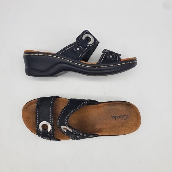 Clarks Shoes Women 7.5 W Sandal Lexi Willow Black 60391 Leather Bendables Slides - Picture 10 of 10